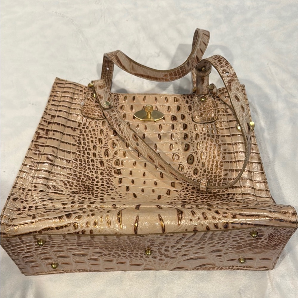 Brahmin Tan Crocodile-Embossed Tote Bag